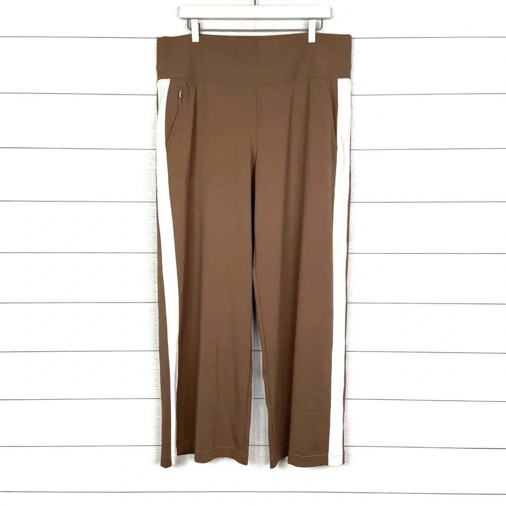 ATHLETA Venice Colorblock Wide Leg Pant Brown Cream Athleisure Lounge Comfy XL - Picture 2 of 4